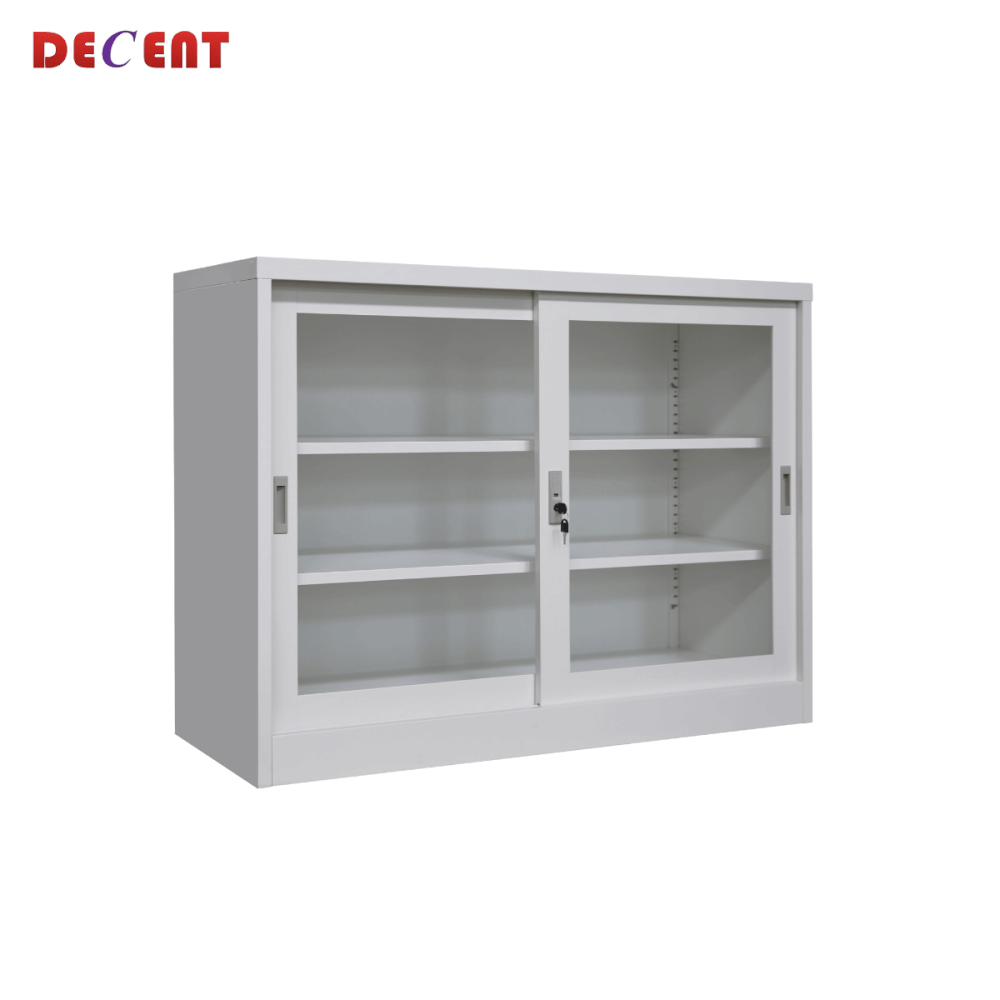 ตู้เอกสารเหล็กบานเลื่อน DECENT รุ่น FC-G2-4 สีขาว กระจกเตี้ย 120 ซม.